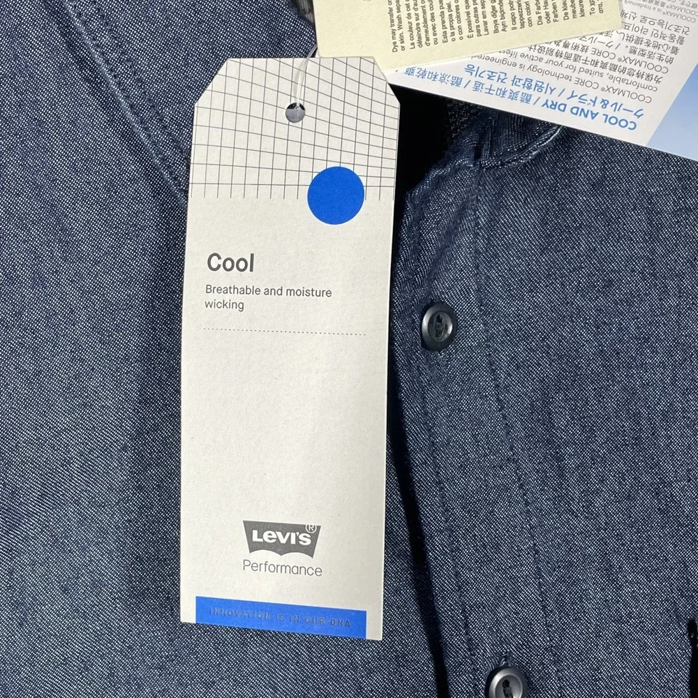 Levis Performance Coolmax Short Sleeve Button Up Shirt Blue Oversized Mens S NEW